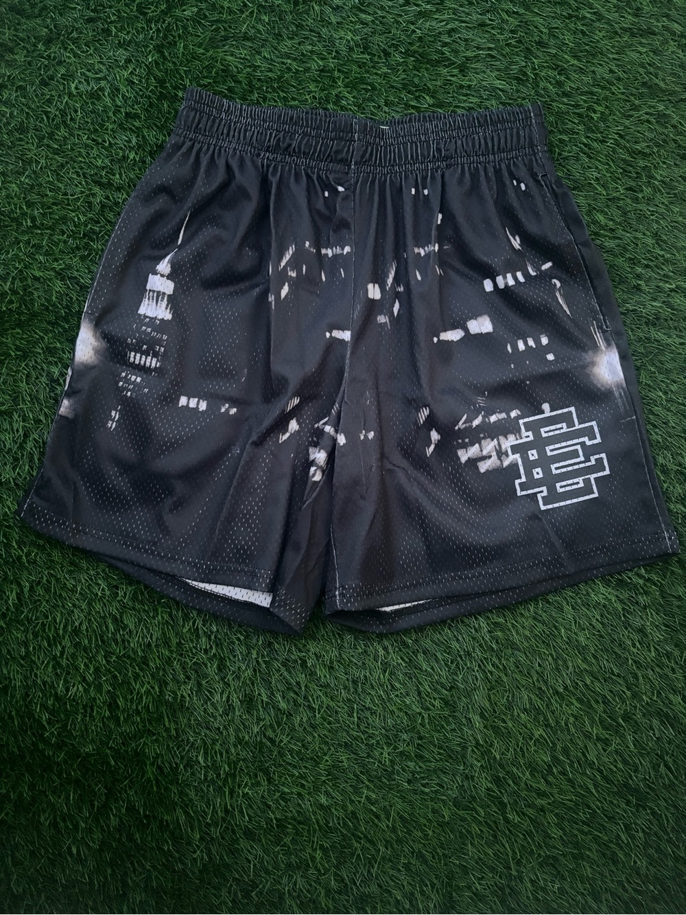 Eric Emanuel Black Graphic Mesh Athletic Shorts